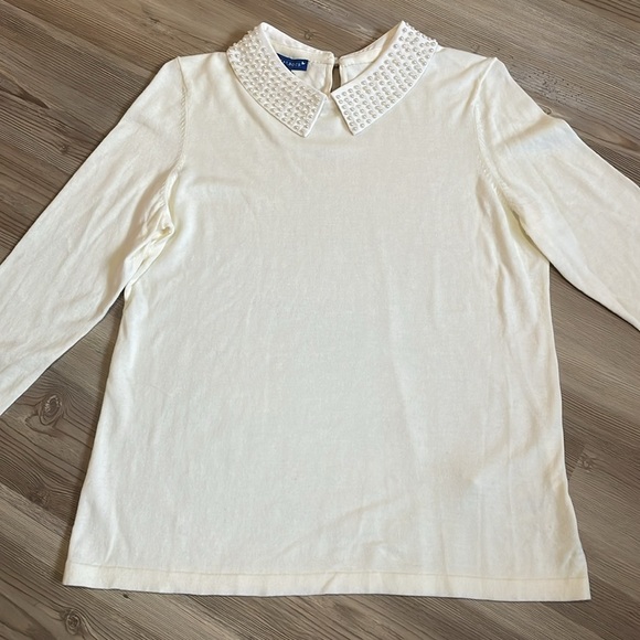RSVP By Talbots Lightweight Sweater Pearl-Embellished collar Cream Women’s S NEW - Picture 2 of 13